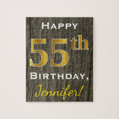 木フェイク、フェイク金ゴールド55誕生日+名前をカスタムする ジグソーパズル (縦)