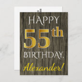 木フェイク、フェイク金ゴールド55誕生日+名前をカスタムする ポストカード (正面/裏面)