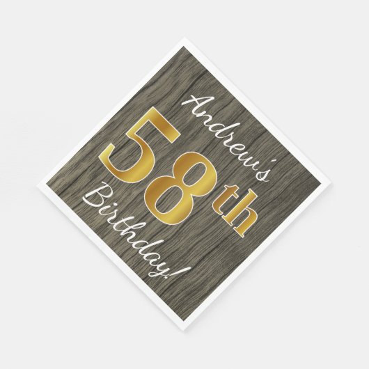 木フェイク、フェイク金ゴールド58誕生日+名前をカスタムする スタンダードランチョンナプキン (角)