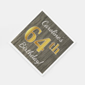 木フェイク、フェイク金ゴールド64番目の誕生日+名前をカスタムする スタンダードランチョンナプキン (角)
