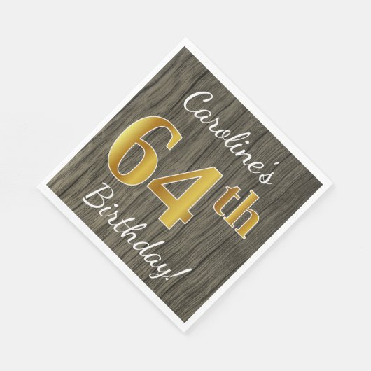 木フェイク、フェイク金ゴールド64番目の誕生日+名前をカスタムする スタンダードランチョンナプキン (角)