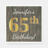 木フェイク、フェイク金ゴールド65番目の誕生日+名前をカスタムする スタンダードランチョンナプキン (正面)