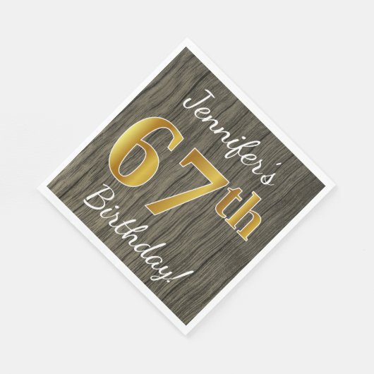 木フェイク、フェイク金ゴールド67番目の誕生日+名前をカスタムする スタンダードランチョンナプキン (角)