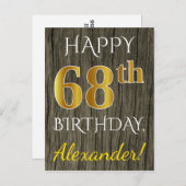 木フェイク、フェイク金ゴールド68誕生日+名前をカスタムする ポストカード (正面/裏面)