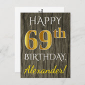 木フェイク、フェイク金ゴールド69誕生日+名前をカスタムする ポストカード (正面/裏面)