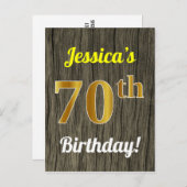 木フェイク、フェイク金ゴールド70番目の誕生日と名前をカスタムする ポストカード (正面/裏面)