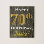 木フェイク、フェイク金ゴールド70番目の誕生日+名前をカスタムする ジグソーパズル (縦)