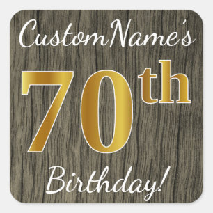 木フェイク、フェイク金ゴールド70番目の誕生日+名前をカスタムする スクエアシール