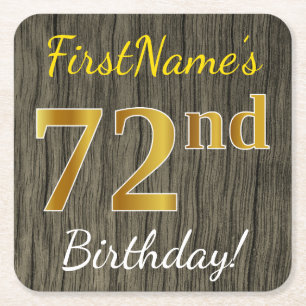 木フェイク、フェイク金ゴールド72番目の誕生日+名前をカスタムする スクエアペーパーコースター