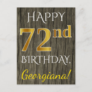 木フェイク、フェイク金ゴールド72番目の誕生日+名前をカスタムする ポストカード