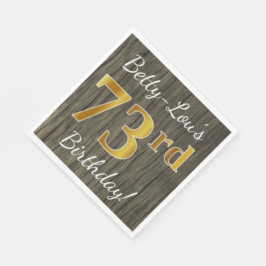 木フェイク、フェイク金ゴールド73番目の誕生日+名前をカスタムする スタンダードランチョンナプキン (角)