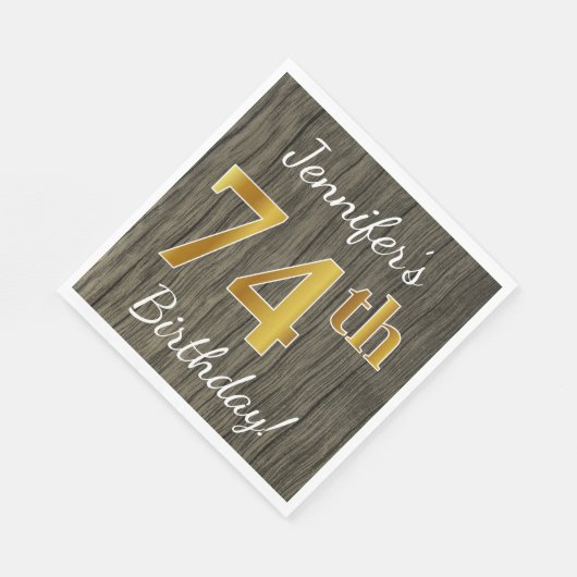 木フェイク、フェイク金ゴールド74番目の誕生日+名前をカスタムする スタンダードランチョンナプキン (角)