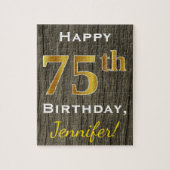 木フェイク、フェイク金ゴールド75誕生日+名前をカスタムする ジグソーパズル (縦)