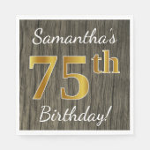 木フェイク、フェイク金ゴールド75誕生日+名前をカスタムする スタンダードランチョンナプキン (正面)