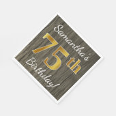 木フェイク、フェイク金ゴールド75誕生日+名前をカスタムする スタンダードランチョンナプキン (角)