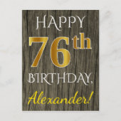 木フェイク、フェイク金ゴールド76番目の誕生日+名前をカスタムする ポストカード (正面)