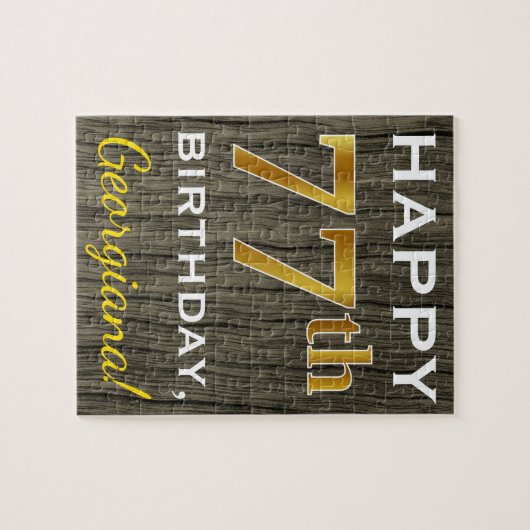 木フェイク、フェイク金ゴールド77誕生日+名前をカスタムする ジグソーパズル (横)