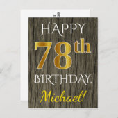 木フェイク、フェイク金ゴールド78誕生日+名前をカスタムする ポストカード (正面/裏面)