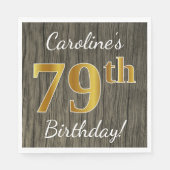 木フェイク、フェイク金ゴールド79誕生日+名前をカスタムする スタンダードランチョンナプキン (正面)