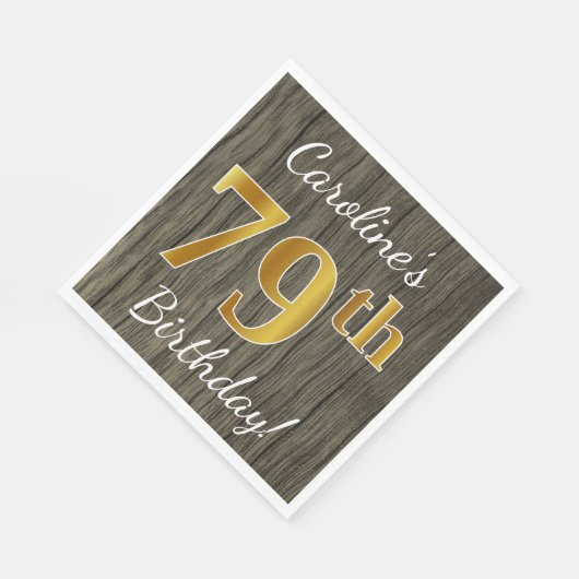 木フェイク、フェイク金ゴールド79誕生日+名前をカスタムする スタンダードランチョンナプキン (角)