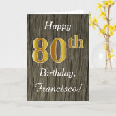 木フェイク、フェイク金ゴールド80番目の誕生日+名前をカスタムする カード (黄色い花)