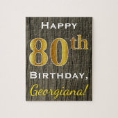 木フェイク、フェイク金ゴールド80番目の誕生日+名前をカスタムする ジグソーパズル (縦)