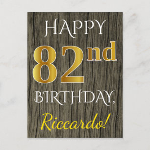 木フェイク、フェイク金ゴールド82番目の誕生日+名前をカスタムする ポストカード