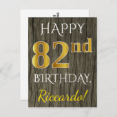 木フェイク、フェイク金ゴールド82番目の誕生日+名前をカスタムする ポストカード (正面/裏面)