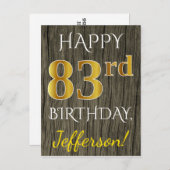 木フェイク、フェイク金ゴールド83番目の誕生日と名前をカスタムする ポストカード (正面/裏面)