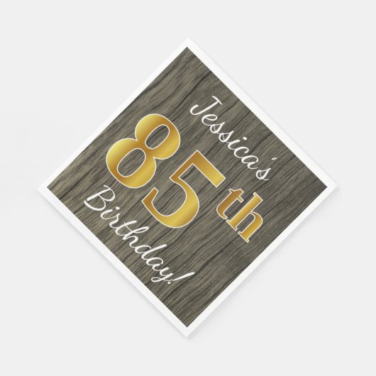 木フェイク、フェイク金ゴールド85番目の誕生日+名前をカスタムする スタンダードランチョンナプキン (角)