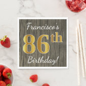 木フェイク、フェイク金ゴールド86番目の誕生日+名前をカスタムする スタンダードランチョンナプキン (インサイチュ)