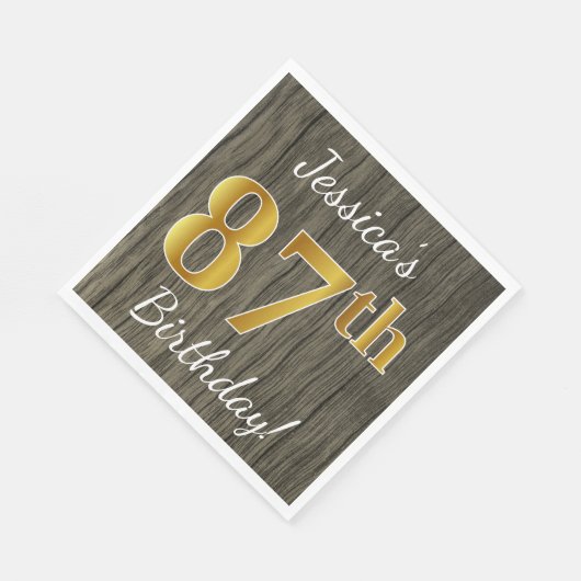 木フェイク、フェイク金ゴールド87番目の誕生日+名前をカスタムする スタンダードランチョンナプキン (角)