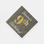 木フェイク、フェイク金ゴールド9番誕生日+名前をカスタムする スタンダードランチョンナプキン (角)