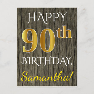 木フェイク、フェイク金ゴールド90番目の誕生日+名前をカスタムする ポストカード