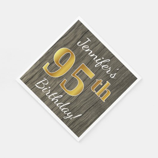 木フェイク、フェイク金ゴールド95誕生日+名前をカスタムする スタンダードランチョンナプキン (角)