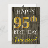 木フェイク、フェイク金ゴールド95誕生日+名前をカスタムする ポストカード (正面/裏面)