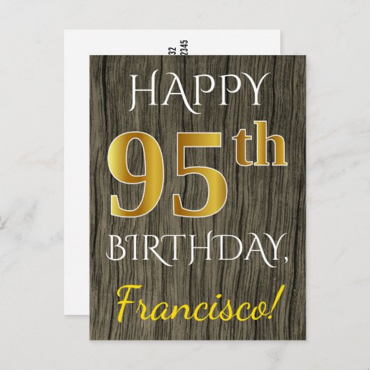 木フェイク、フェイク金ゴールド95誕生日+名前をカスタムする ポストカード (正面/裏面)