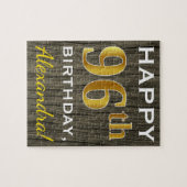 木フェイク、フェイク金ゴールド96番目の誕生日+名前をカスタムする ジグソーパズル (横)