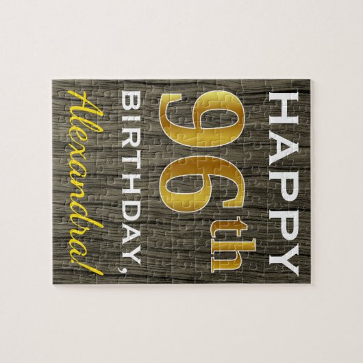 木フェイク、フェイク金ゴールド96番目の誕生日+名前をカスタムする ジグソーパズル (横)