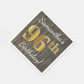 木フェイク、フェイク金ゴールド96番目の誕生日+名前をカスタムする スタンダードランチョンナプキン (角)