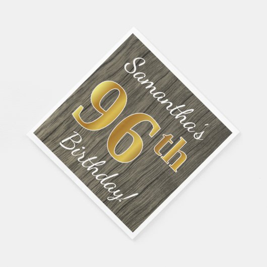 木フェイク、フェイク金ゴールド96番目の誕生日+名前をカスタムする スタンダードランチョンナプキン (角)