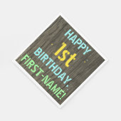 木フェイク、色彩の鮮やか文字ルック、1歳の誕生日+名前 スタンダードランチョンナプキン (角)