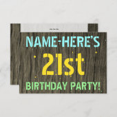 木フェイク、色彩の鮮やか文字ルック、21歳の誕生日+名前 招待状 (正面/裏面)