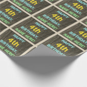 木フェイク、色彩の鮮やか文字ルック、4歳の誕生日+名前 ラッピングペーパー (角)