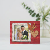 木フェイク、葉ハートありがとうポストカード ポストカード (スタンド正面)