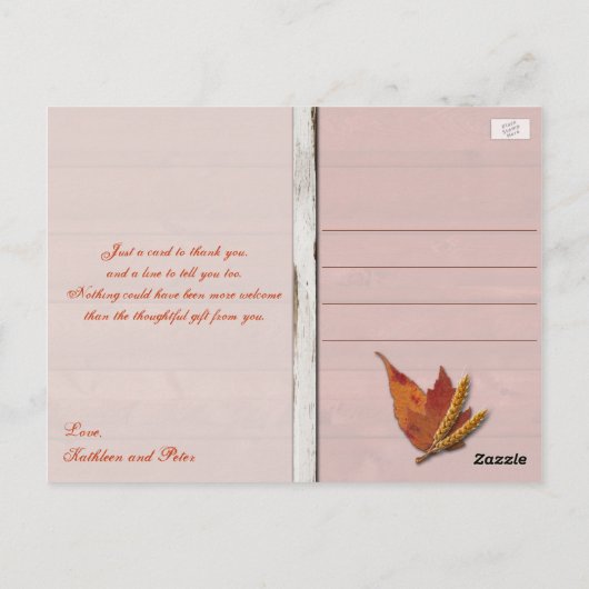木フェイク、葉ハートありがとうポストカード ポストカード (裏面)