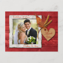 木フェイク、葉ハートありがとうポストカード ポストカード