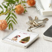 木フランスの付きおもしろいブルドッグ・クリスマス・ドッグ キーホルダー (側面)