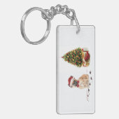 木フランスの付きおもしろいブルドッグ・クリスマス・ドッグ キーホルダー (正面左)