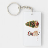 木フランスの付きおもしろいブルドッグ・クリスマス・ドッグ キーホルダー (正面)